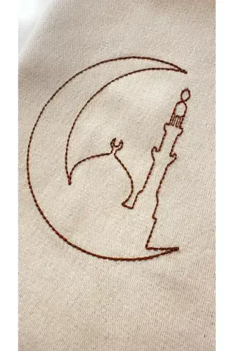 Minimal Nakış Işlemeli Keten Seccade Namazlık - Çeyizlik Hediyelik Çanta Seccadesi-Bej4 - 3