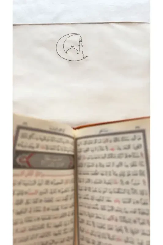 Минималистичный вышитый льняной коврик для намаза - Приданое, подарок, коврик для намаза в сумке - Бежевый4 - 2