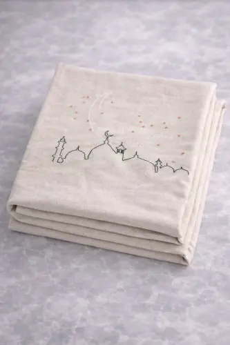 Минималистски украшенный льняной коврик для молитвы - подарочный коврик для молитвы в мешочке для приданного - 1