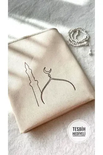 Минимальный Накиш Ислемели Кетен Седжаде Намазлык - Чейизлик Хедиелик Чанта Седжадеси-Беж3 - 1