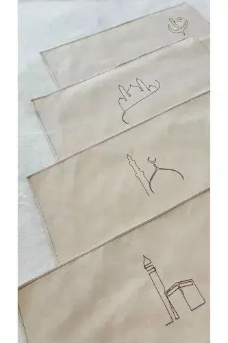 Минимальный Накиш Ислемели Кетен Седжаде Намазлык - Чейизлик Хедиелик Чанта Седжадеси-Беж3 - 3