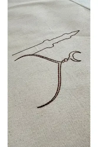 Минимальный Накиш Ислемели Кетен Седжаде Намазлык - Чейизлик Хедиелик Чанта Седжадеси-Беж3 - 5