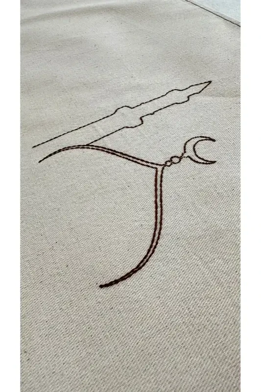 Минимальный Накиш Ислемели Кетен Седжаде Намазлык - Чейизлик Хедиелик Чанта Седжадеси-Беж3 - 5