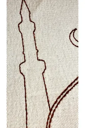 Минимальный Накиш Ислемели Кетен Седжаде Намазлык - Чейизлик Хедиелик Чанта Седжадеси-Беж3 - 7