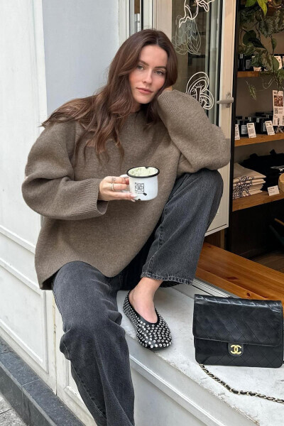 Mink Bicycle Neck Oversized Knit Sweater MG1972 - 8