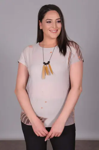 Mink Blouse with Leaf Pattern and Drop Shoulder - BÜYÜKBEDENIZ (1)