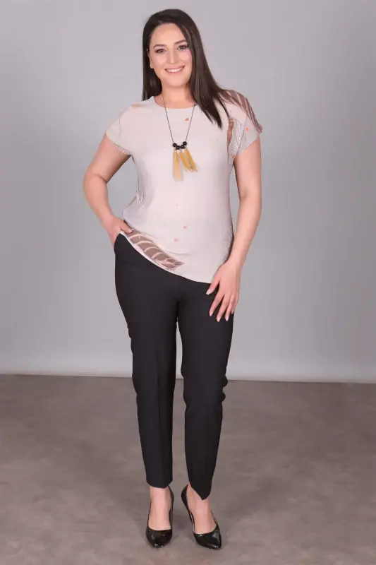 Mink Blouse with Leaf Pattern and Drop Shoulder - 3