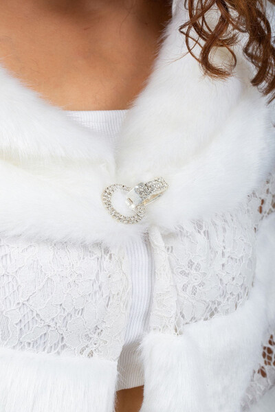 Mink Bridal and Evening Fur Lace Brooch Stole Bolero - 9