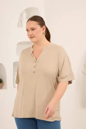 Mink Button-Down Plus Size Mandarin Collar Blouse - 3