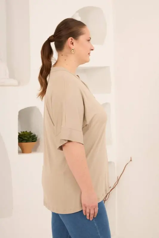 Mink Button-Down Plus Size Mandarin Collar Blouse - 4