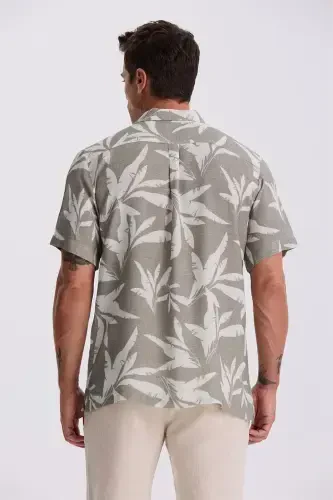 Mink Classic Fit Cuban Collar Patterned Relaxed Fit Linen Blend Short Sleeve Shirt - 4