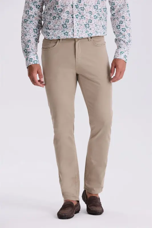 Mink Comfort Fit Cotton Loose Fit 5 Pocket Pants - 1