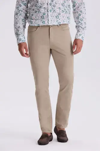 Mink Comfort Fit Cotton Loose Fit 5 Pocket Pants - 1