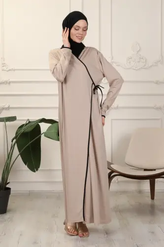 Mink Double-Breasted Collar Piping Flexible Interlock Fabric Prayer Dress-Mink - TRANSACOUSTIC (1)