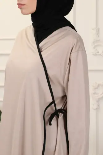 Mink Double-Breasted Collar Piping Flexible Interlock Fabric Prayer Dress-Mink - 5
