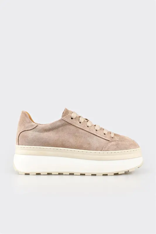 Mink Leather Women's Sneaker-Mink - 1