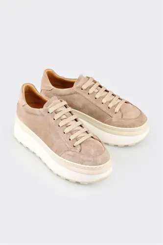 Mink Leather Women's Sneaker-Mink - ELLE SHOES (1)
