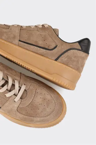 Mink Leather Women's Sneakers - Mink - 5