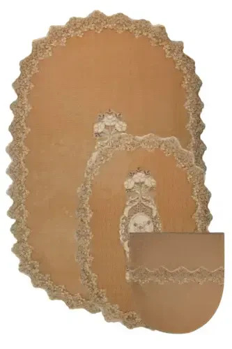 Mink Lisa 3-Piece Dowry French Lace Appliqued Toilet Set Bath Mat Rug Set - Mink - 1
