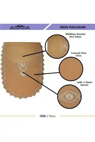 Mink Lisa 3-Piece Dowry French Lace Appliqued Toilet Set Bath Mat Rug Set - Mink - 2