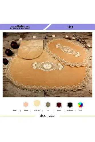 Mink Lisa 3-Piece Dowry French Lace Appliqued Toilet Set Bath Mat Rug Set - Mink - 3