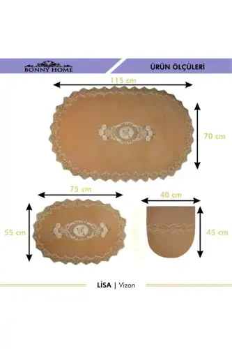 Mink Lisa 3-Piece Dowry French Lace Appliqued Toilet Set Bath Mat Rug Set - Mink - 4