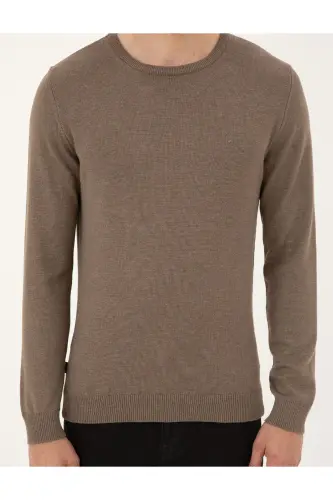 Mink Melange Slim Fit Crew Neck Basic Knit Sweater 50296575-VR174 - Mink Melange - 6