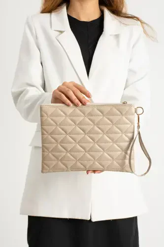 Mink Patterned Portfolio Clutch Bag 25x19 Cm-Mink - DEFNELLA (1)