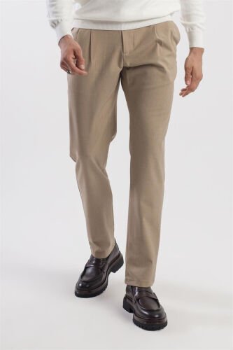 Mink rangli Comfort Fit juft oldingi qopqoqli burmali yon tomonli shimlar - JAKAMEN