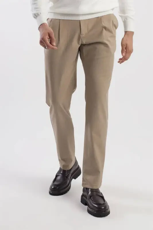 Mink rangli Comfort Fit juft oldingi qopqoqli burmali yon tomonli shimlar - 1