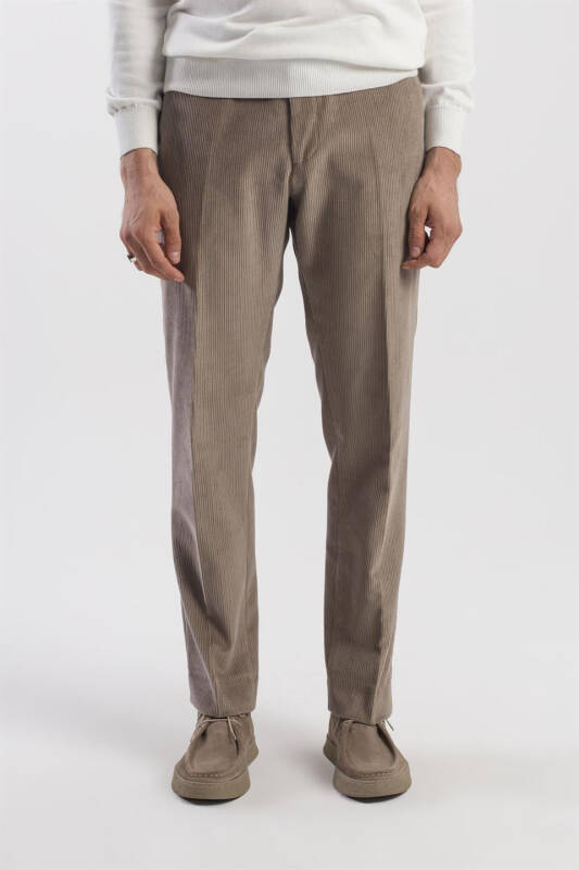 Mink Regular Fit 100% Cotton Velvet Trousers - 1