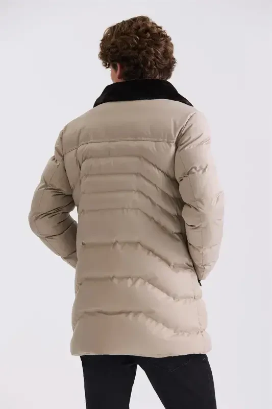 Mink Regular Fit Fur Collar Winter Coat - 4