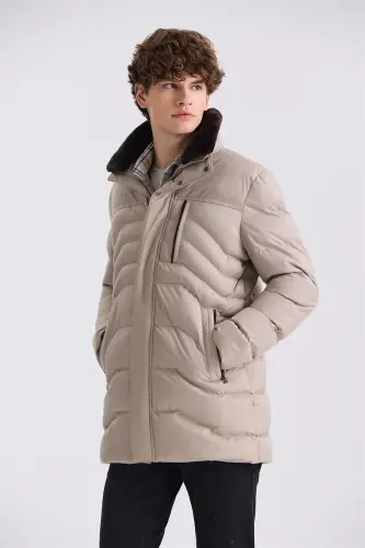 Mink Regular Fit Fur Collar Winter Coat 