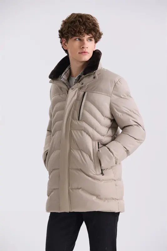 Mink Regular Fit Fur Collar Winter Coat - 1