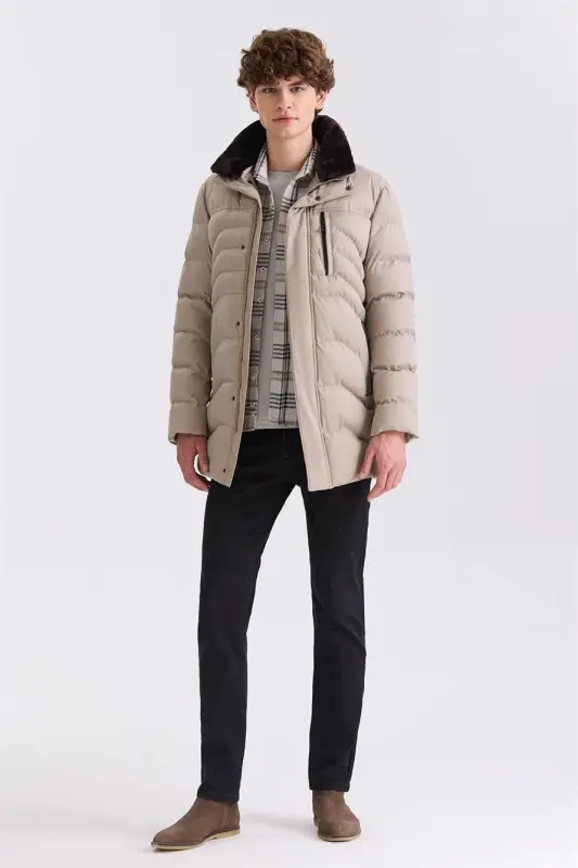 Mink Regular Fit Fur Collar Winter Coat - 2
