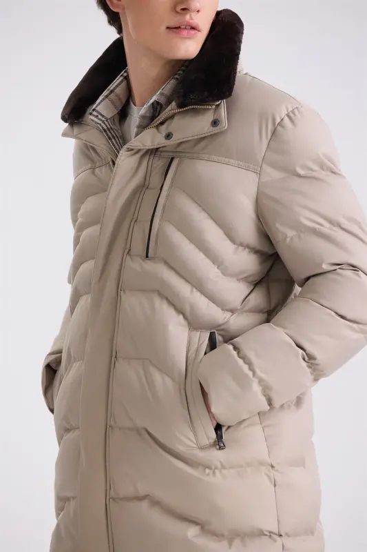 Mink Regular Fit Fur Collar Winter Coat - 3