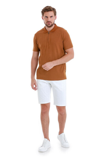 Mink Regular Fit Jacquard Polo Collar Zippered T-Shirt - HATEMOĞLU (1)