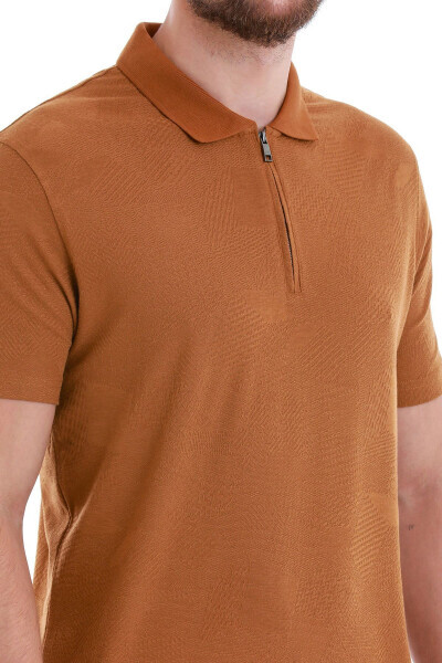 Mink Regular Fit Jacquard Polo Collar Zippered T-Shirt - 4