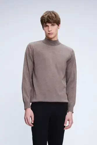 Mink Regular Fit Plain Turtleneck Wool Knit - 1