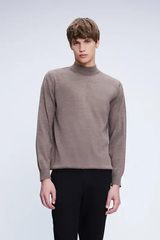 Mink Regular Fit Plain Turtleneck Wool Knit - HATEMOĞLU