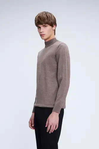 Mink Regular Fit Plain Turtleneck Wool Knit - 3