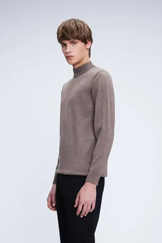Mink Regular Fit Plain Turtleneck Wool Knit - 3