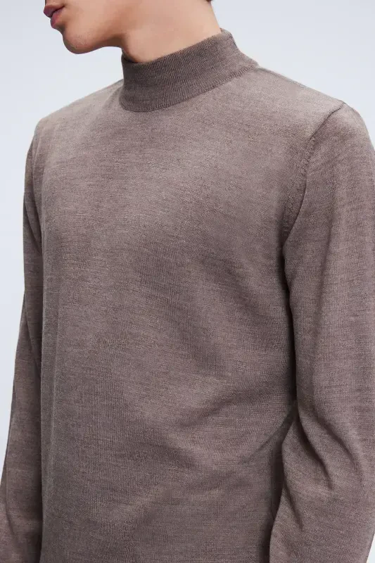 Mink Regular Fit Plain Turtleneck Wool Knit - 4