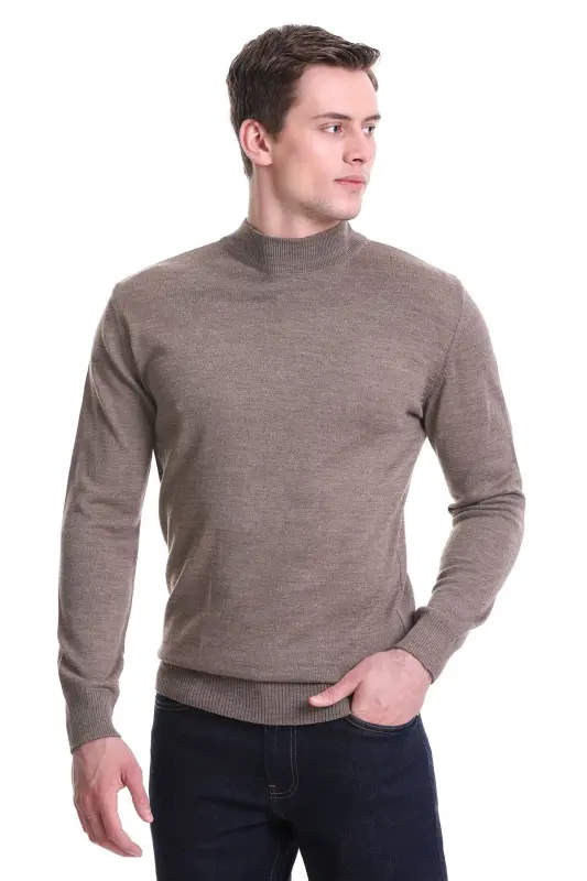 Mink Regular Fit Plain Turtleneck Wool Knit - HATEMOĞLU