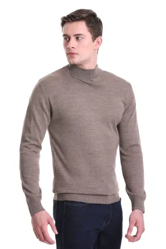 Mink Regular Fit Plain Turtleneck Wool Knit - 6