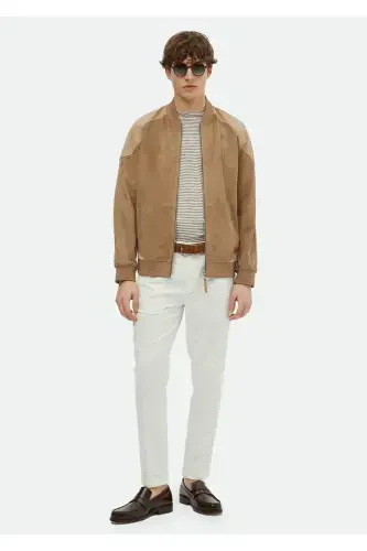 Mink Regular Fit Stand-Up Collar Casual Suede Leather Jacket - 2