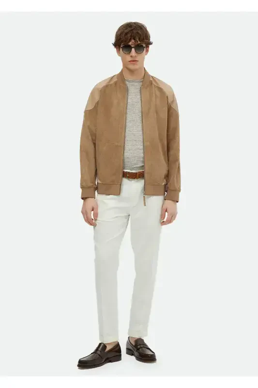 Mink Regular Fit Stand-Up Collar Casual Suede Leather Jacket - 2