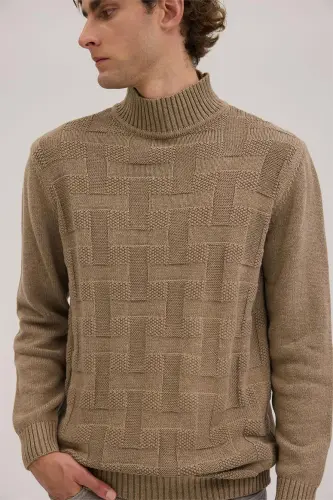 Mink Slim Fit Patterned Turtleneck Knitwear - 3