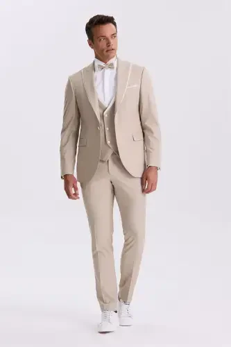 Mink Slim Fit Swallow Collar Waistcoat Tuxedo Suit - 1