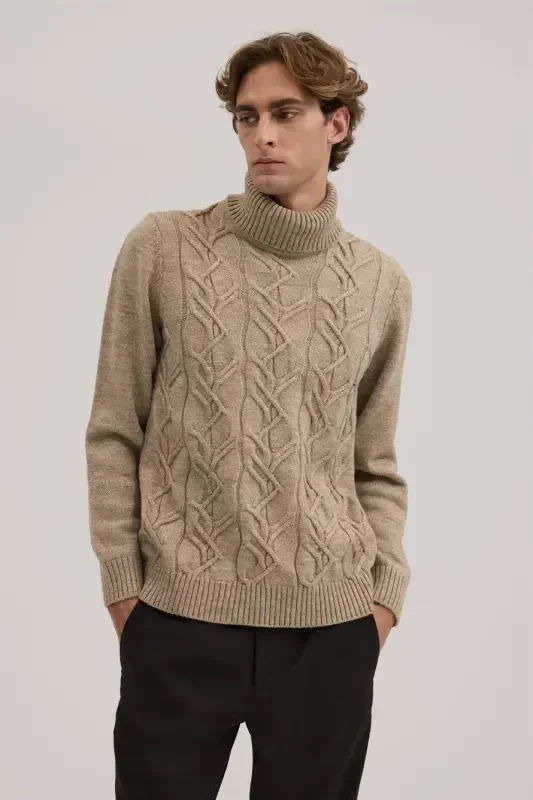 Mink Slim Fit Turtleneck Knit Sweater - JAKAMEN